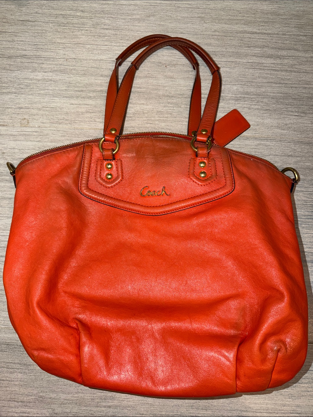 Coach Ashley Large Orange Coral Leather Tote With Double Handles